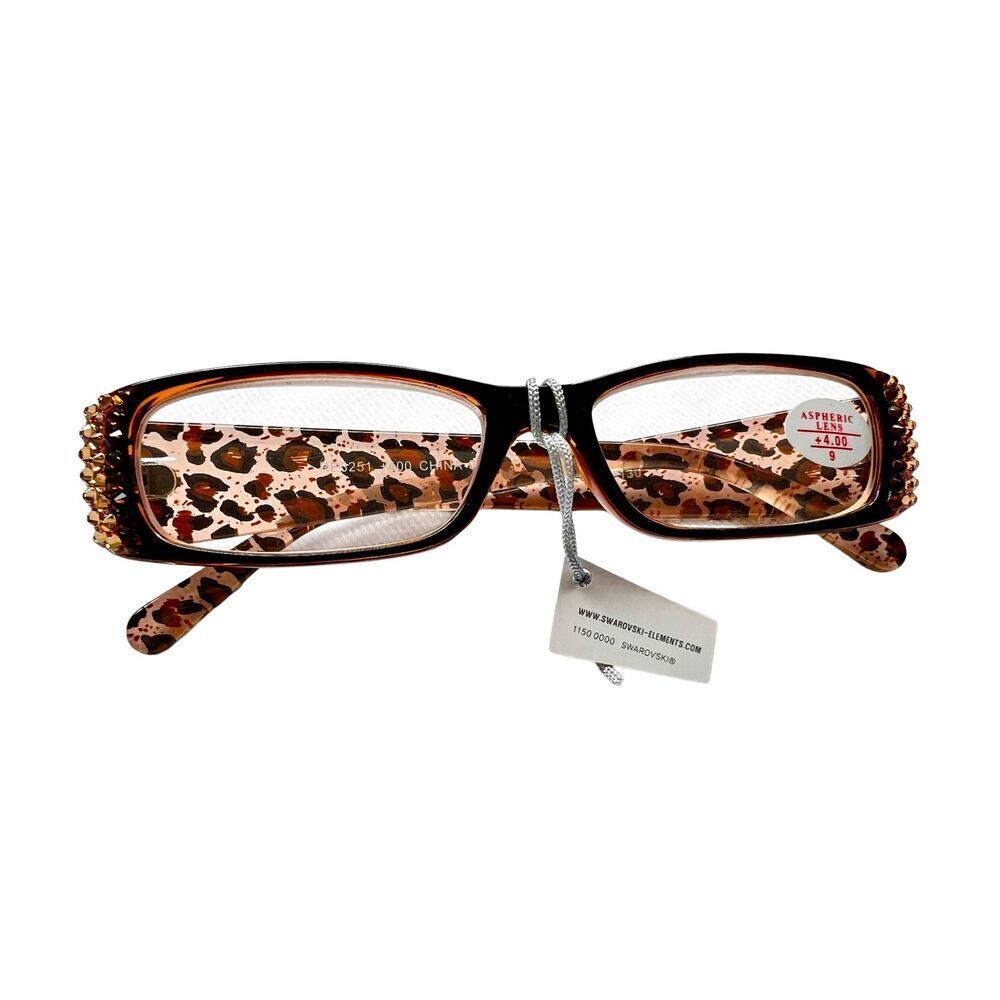 Swarovski Crystal Reading Glasses With Leopard Print New With Tags & Case +4.00